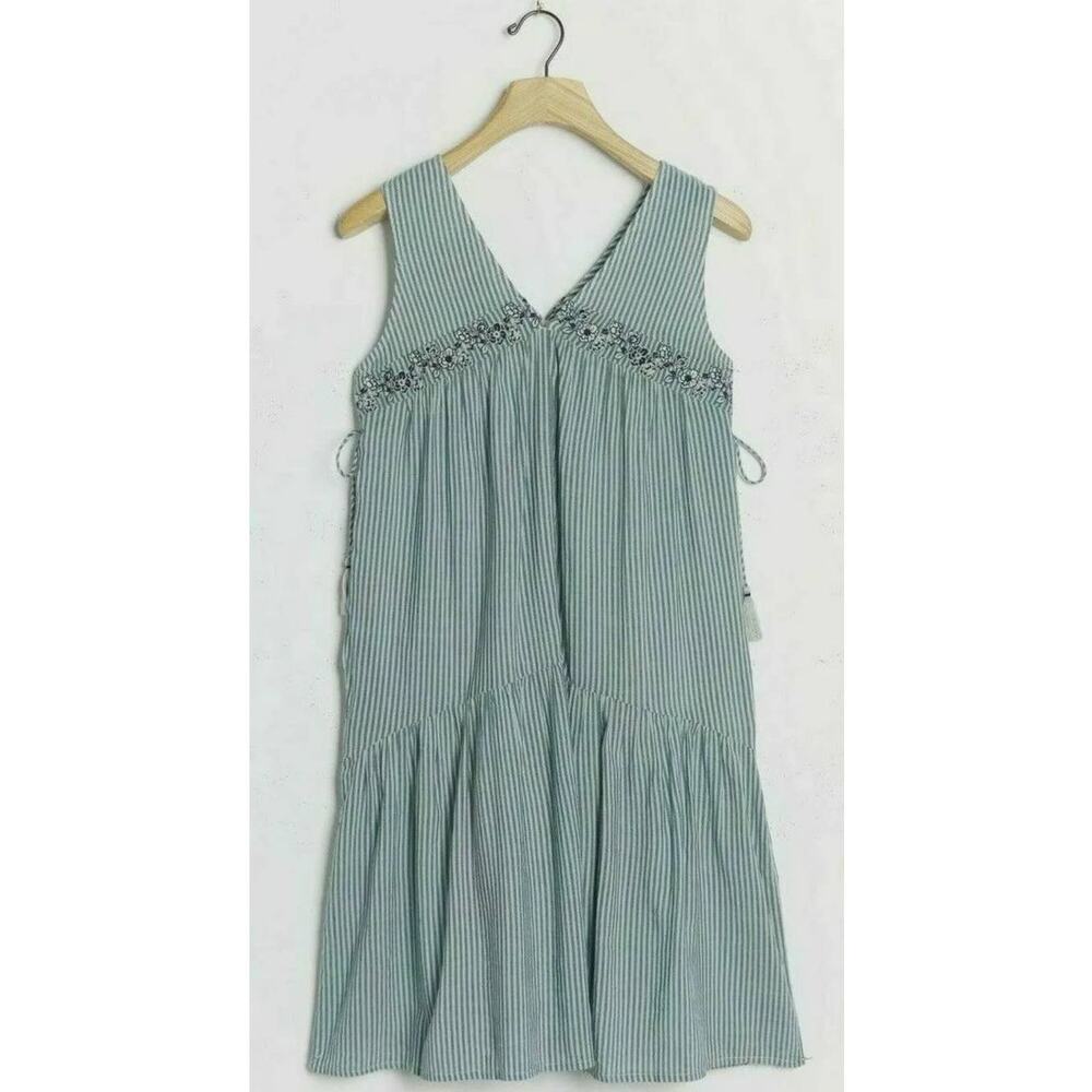 New Anthropologie Aida Embroidered Mini Dress $148 SMALL Blue Floral Striped